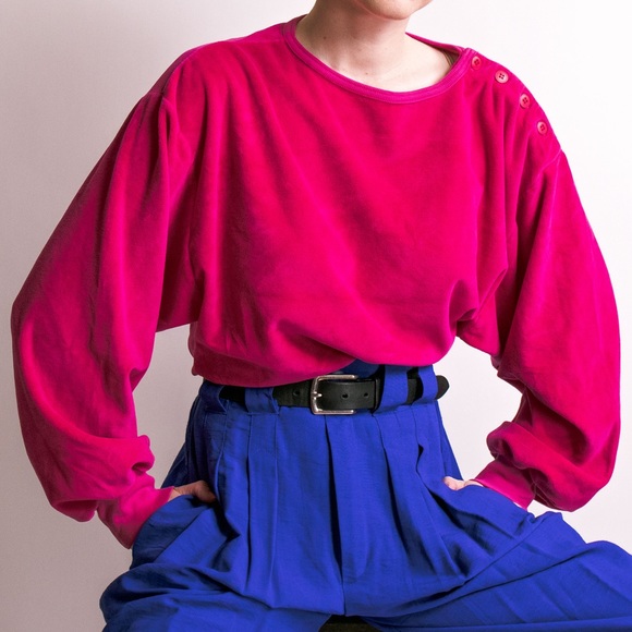 Vintage Sweaters - Vintage 90s hot pink terry cloth draped sweater